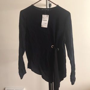 Zara navy asymmetrical blouse